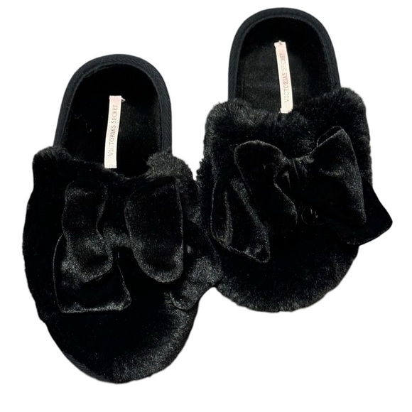 Victoria’s Secret Black Slippers With Bow Size Small Great Condition - Picture 1 of 6